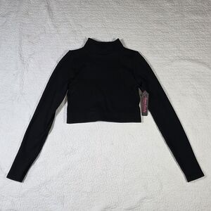 Cotton Candy Black Mock Neck Long Sleeve Ribbed Crop Top